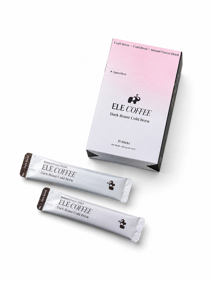 ELE COFFEE Freeze-Dried Cold Brew Coffee Packets– Dark Roast (15 Sticks)