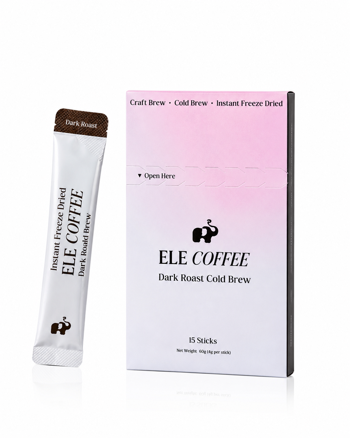 ELE COFFEE Freeze-Dried Cold Brew Coffee Packets– Dark Roast (15 Sticks)