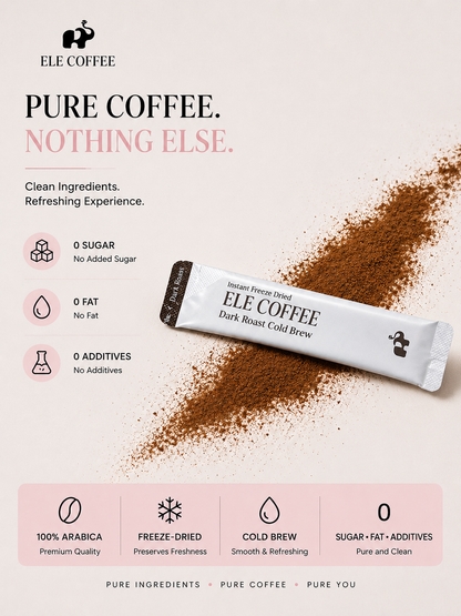 ELE COFFEE Freeze-Dried Cold Brew Coffee Packets– Dark Roast (15 Sticks)