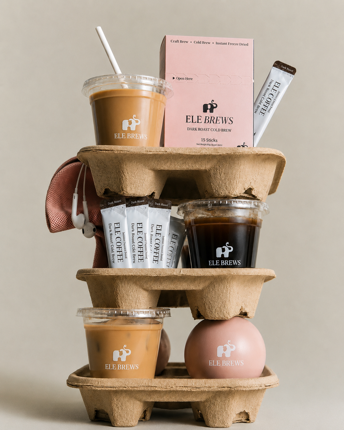 ELE COFFEE Freeze-Dried Cold Brew Coffee Packets– Dark Roast (15 Sticks)